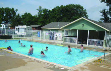 swimming pool at michigan city campground; camping amenities